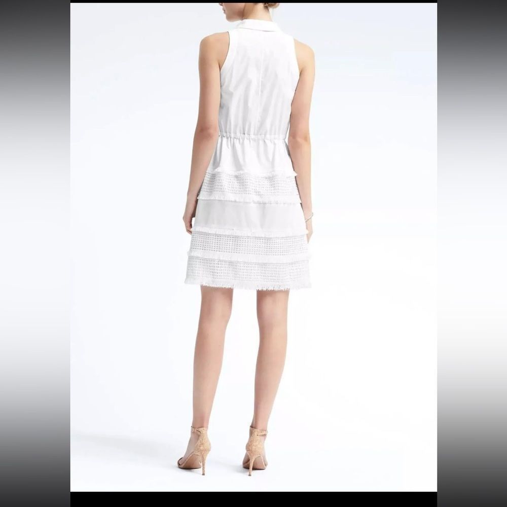 EUC Banana Republic White Cotton Fringe Dress Sz. Small Petite - Picture 3 of 6